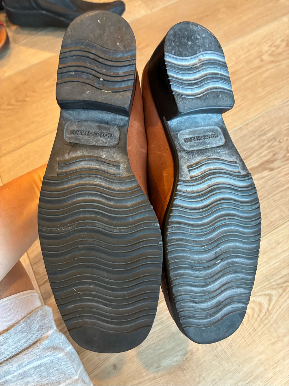 Cole Haan Brown Leather Slip-On Loafers block heel whipstitch detail 8 fall - Picture 6 of 7